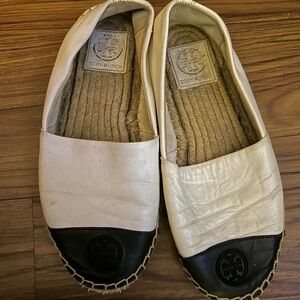 Tory Burch Cream and Black Espadrilles